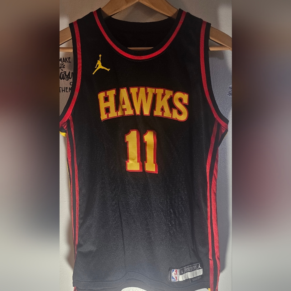 Nike Black and Red Kids Hawks Jersey